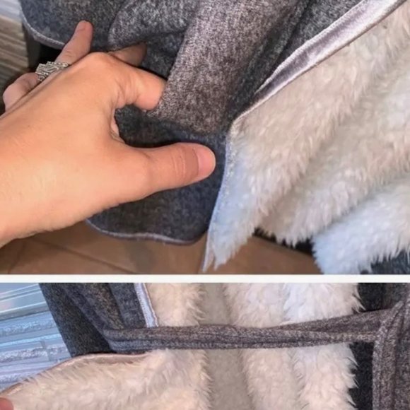 Anthropologie Pure + Good Sherpa Gray Cozy Hooded Reversible Jacket Robe M/L - Picture 4 of 5